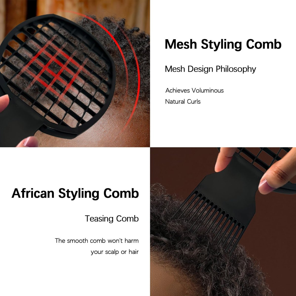 Kootinn 2Pcs Upgraded Twist Combs Hair Sponge Brush for Curls - Dual-Sided, Ergonomic, ABS Material, Lasts Over a Year - görsel 5