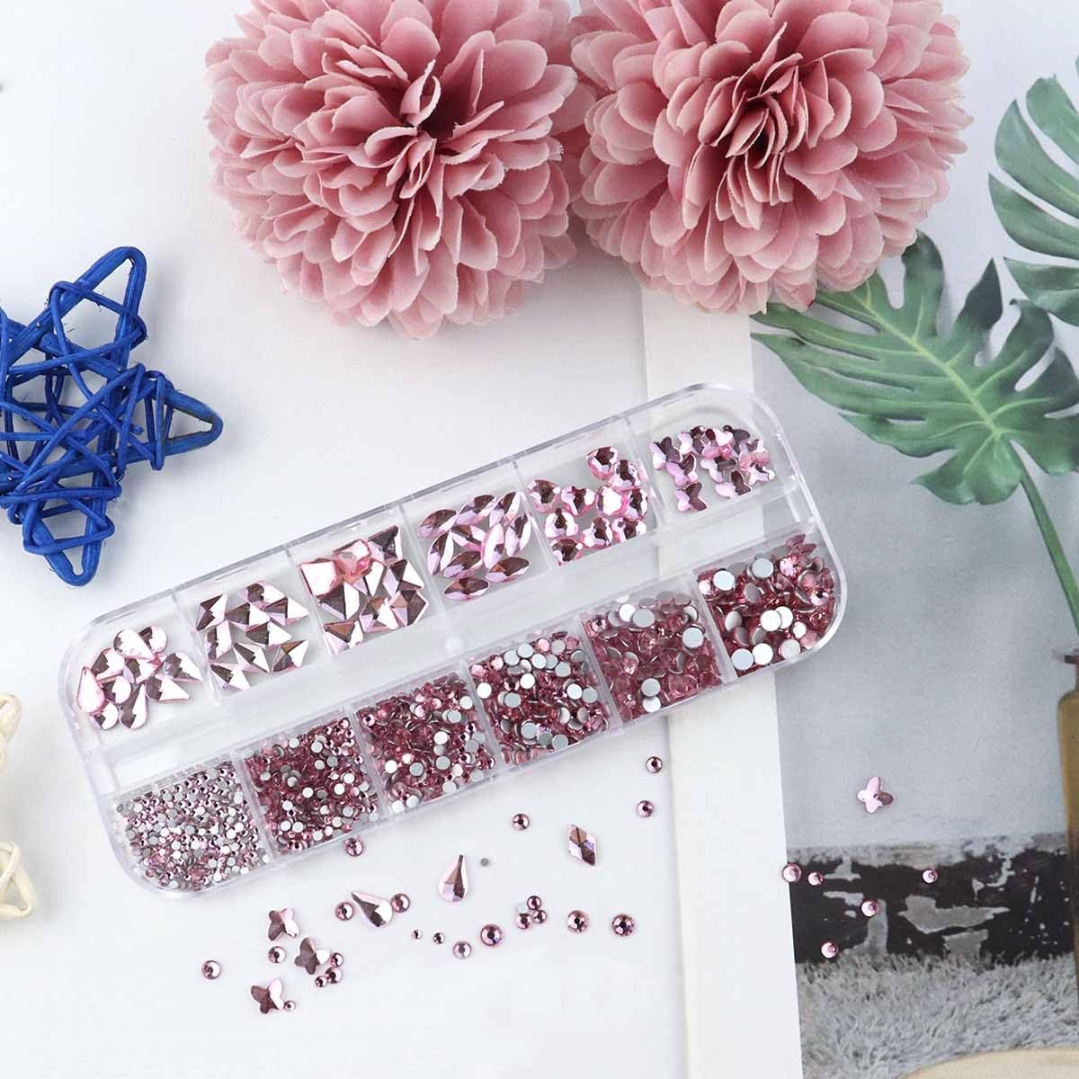810 Pieces Multi Shapes Nail Rhinestones - Pink Glass Crystal Gems for Nail Art and DIY Crafts - görsel 7