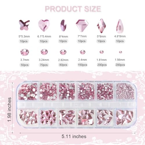 810 Pieces Multi Shapes Nail Rhinestones - Pink Glass Crystal Gems for Nail Art and DIY Crafts - görsel 4