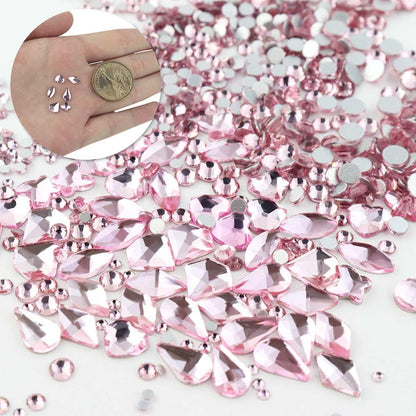 810 Pieces Multi Shapes Nail Rhinestones - Pink Glass Crystal Gems for Nail Art and DIY Crafts