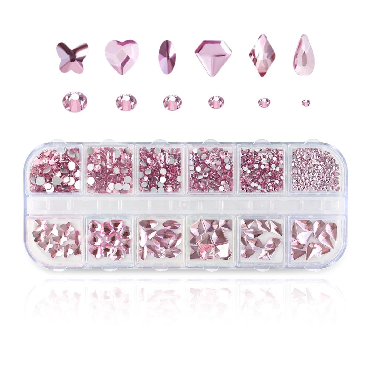 810 Pieces Multi Shapes Nail Rhinestones - Pink Glass Crystal Gems for Nail Art and DIY Crafts - görsel 1