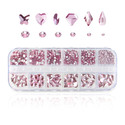 810 Pieces Multi Shapes Nail Rhinestones - Pink Glass Crystal Gems for Nail Art and DIY Crafts