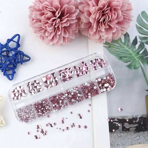 810 Pieces Multi Shapes Nail Rhinestones - Pink Glass Crystal Gems for Nail Art and DIY Crafts - görsel 8