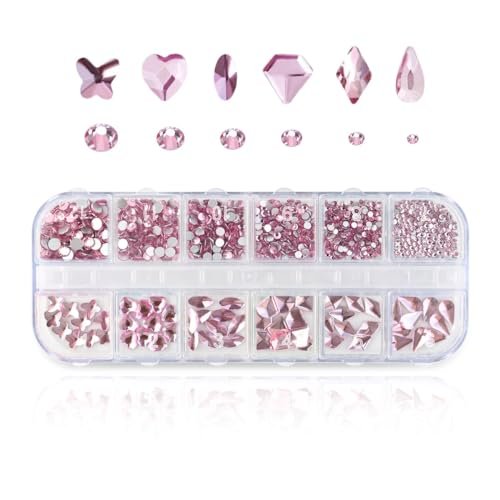 810 Pieces Multi Shapes Nail Rhinestones - Pink Glass Crystal Gems for Nail Art and DIY Crafts - görsel 2