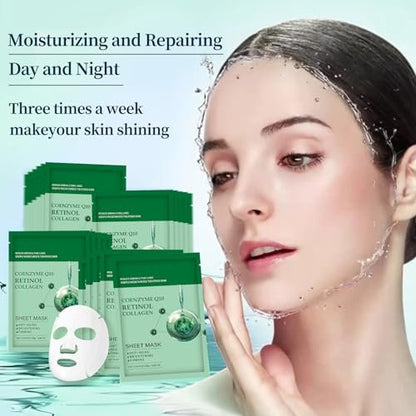YAFUSIPE Collagen Face Sheet Mask Anti Aging Skin Care - 10 Pack with Retinol for Fine Lines, Wrinkles, Moisturizing
