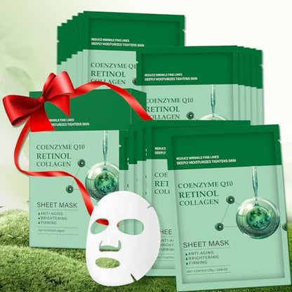 YAFUSIPE Collagen Face Sheet Mask Anti Aging Skin Care - 10 Pack with Retinol for Fine Lines, Wrinkles, Moisturizing