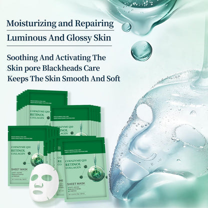 YAFUSIPE Collagen Face Sheet Mask Anti Aging Skin Care - 10 Pack with Retinol for Fine Lines, Wrinkles, Moisturizing