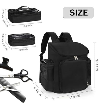 CUBETASTIC Hairstylist Traveling Bag - Large Capacity Barber Travel Backpack with Adjustable Dividers, Professional Hairdresser Bag for Tools & Supplies, Black Nylon Avelisse