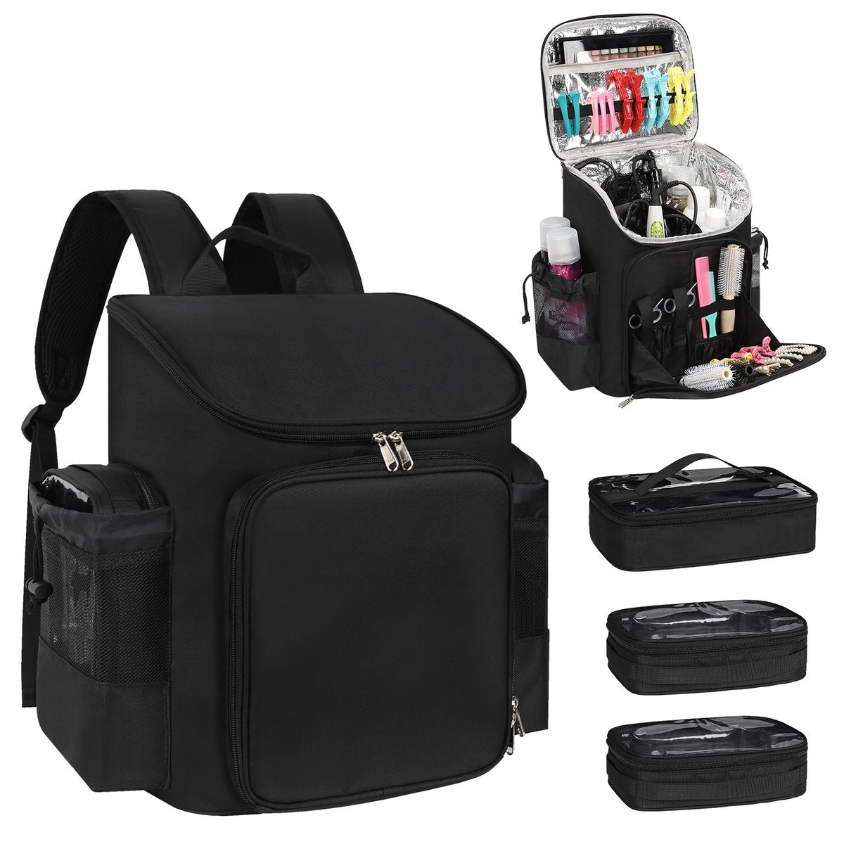 CUBETASTIC Hairstylist Traveling Bag - Large Capacity Barber Travel Backpack with Adjustable Dividers, Professional Hairdresser Bag for Tools & Supplies, Black Nylon Avelisse