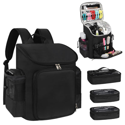 CUBETASTIC Hairstylist Traveling Bag - Large Capacity Barber Travel Backpack with Adjustable Dividers, Professional Hairdresser Bag for Tools & Supplies, Black Nylon Avelisse