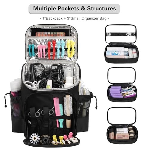 CUBETASTIC Hairstylist Traveling Bag - Large Capacity Barber Travel Backpack with Adjustable Dividers, Professional Hairdresser Bag for Tools & Supplies, Black Nylon Avelisse