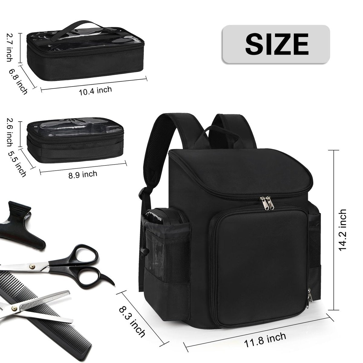CUBETASTIC Hairstylist Traveling Bag - Large Capacity Barber Travel Backpack with Adjustable Dividers, Professional Hairdresser Bag for Tools & Supplies, Black Nylon Avelisse