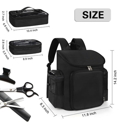 CUBETASTIC Hairstylist Traveling Bag - Large Capacity Barber Travel Backpack with Adjustable Dividers, Professional Hairdresser Bag for Tools & Supplies, Black Nylon Avelisse