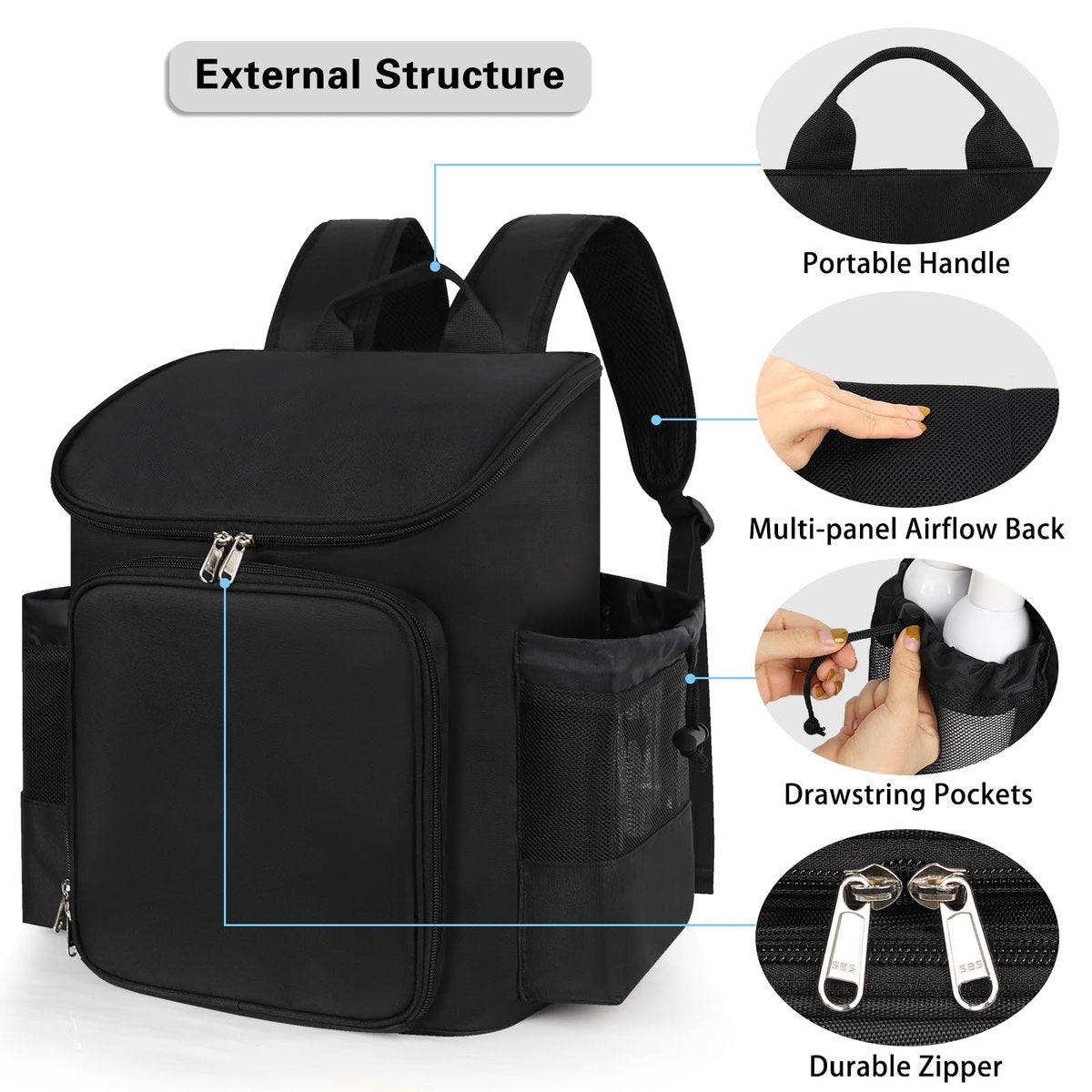 CUBETASTIC Hairstylist Traveling Bag - Large Capacity Barber Travel Backpack with Adjustable Dividers, Professional Hairdresser Bag for Tools & Supplies, Black Nylon Avelisse