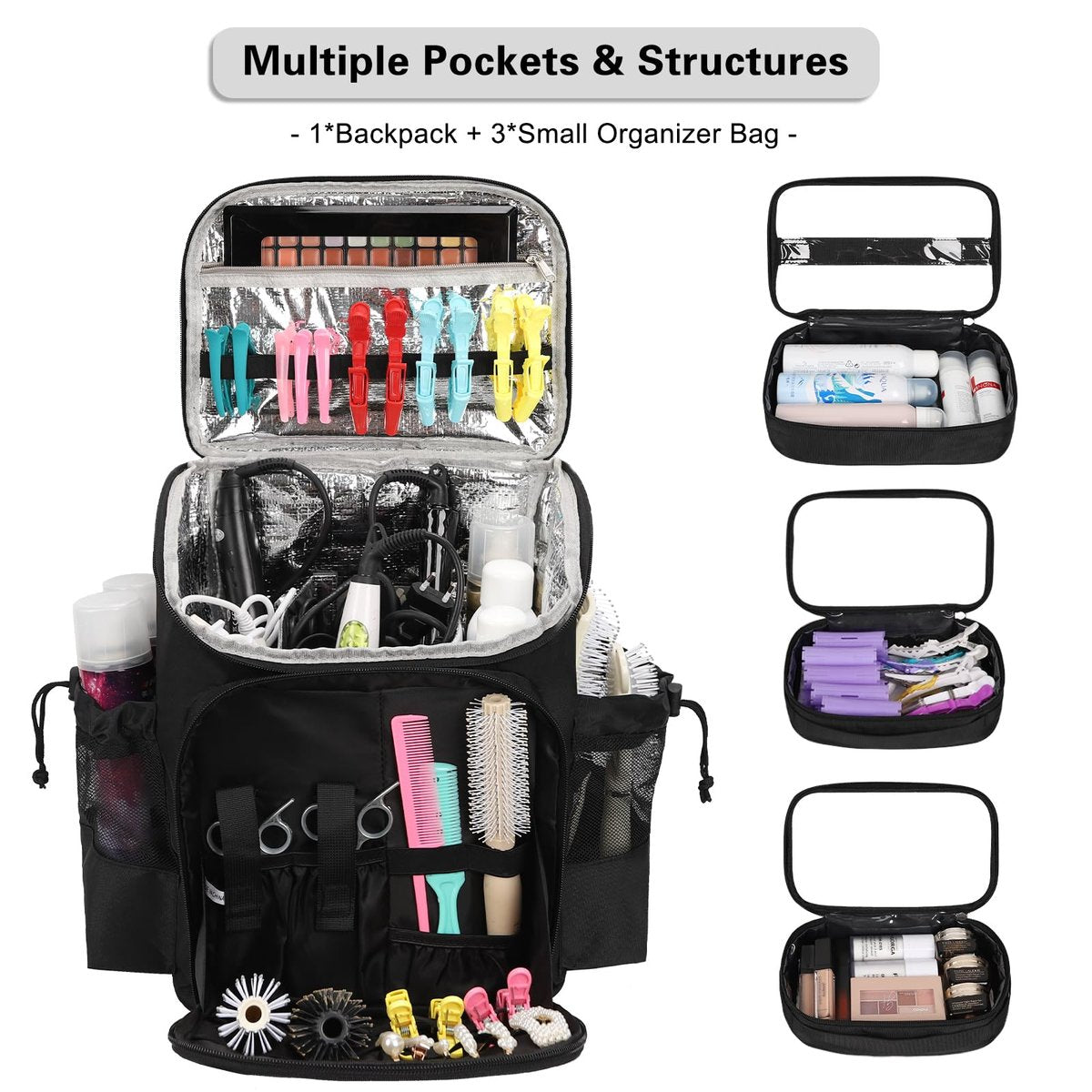 CUBETASTIC Hairstylist Traveling Bag - Large Capacity Barber Travel Backpack with Adjustable Dividers, Professional Hairdresser Bag for Tools & Supplies, Black Nylon Avelisse