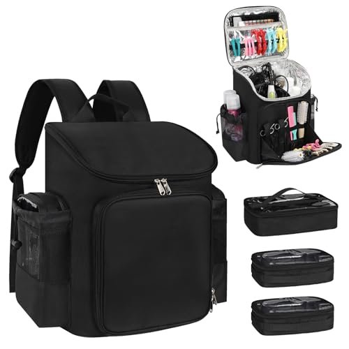 CUBETASTIC Hairstylist Traveling Bag - Large Capacity Barber Travel Backpack with Adjustable Dividers, Professional Hairdresser Bag for Tools & Supplies, Black Nylon Avelisse