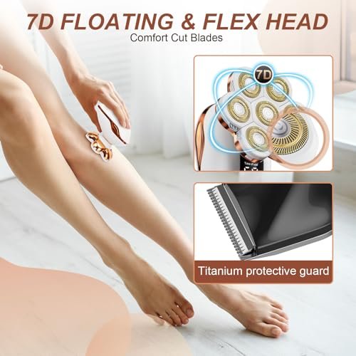 2-in-1 Electric Razors for Women - Wet/Dry 7D Rechargeable Rotary Shaver for Legs, Bikini, Face & Lips - Gentle Hair Removal Kit Avelisse