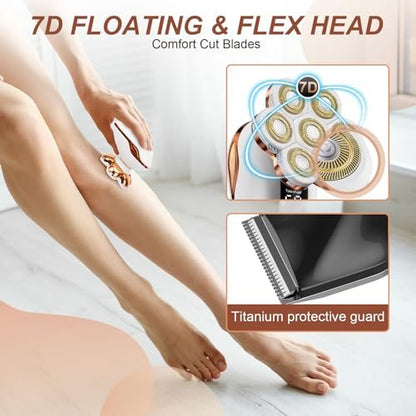 2-in-1 Electric Razors for Women - Wet/Dry 7D Rechargeable Rotary Shaver for Legs, Bikini, Face & Lips - Gentle Hair Removal Kit Avelisse