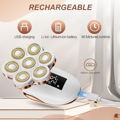 2-in-1 Electric Razors for Women - Wet/Dry 7D Rechargeable Rotary Shaver for Legs, Bikini, Face & Lips - Gentle Hair Removal Kit Avelisse