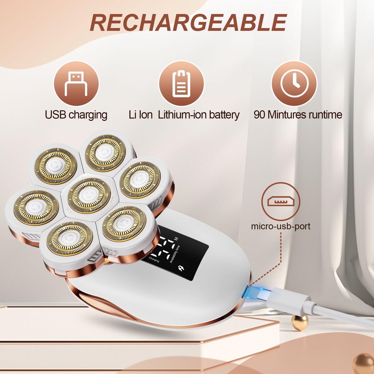 2-in-1 Electric Razors for Women - Wet/Dry 7D Rechargeable Rotary Shaver for Legs, Bikini, Face & Lips - Gentle Hair Removal Kit Avelisse