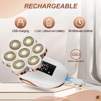 2-in-1 Electric Razors for Women - Wet/Dry 7D Rechargeable Rotary Shaver for Legs, Bikini, Face & Lips - Gentle Hair Removal Kit Avelisse