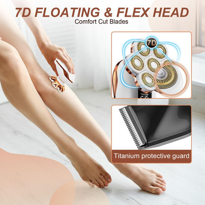 2-in-1 Electric Razors for Women - Wet/Dry 7D Rechargeable Rotary Shaver for Legs, Bikini, Face & Lips - Gentle Hair Removal Kit Avelisse