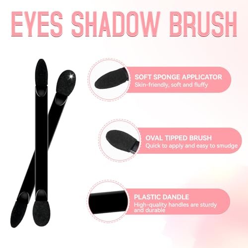 JOCEMY 50 PCS Professional Disposable Dual Side Sponge Eyeshadow Brush - Double Head Makeup Applicator (Black, Flat Handle) - görsel 8