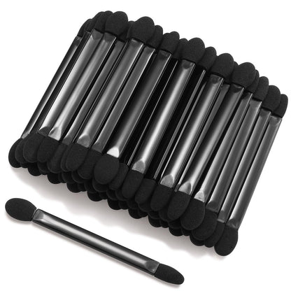 JOCEMY 50 PCS Professional Disposable Dual Side Sponge Eyeshadow Brush - Double Head Makeup Applicator (Black, Flat Handle)