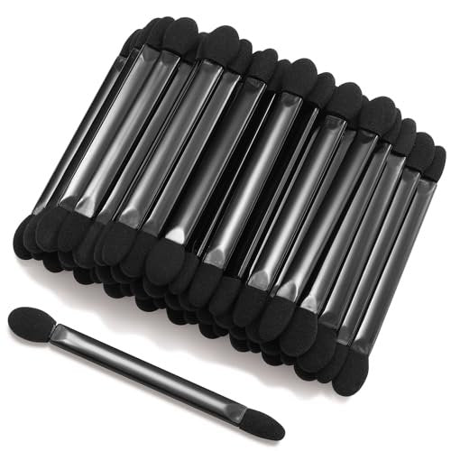 JOCEMY 50 PCS Professional Disposable Dual Side Sponge Eyeshadow Brush - Double Head Makeup Applicator (Black, Flat Handle) - görsel 2