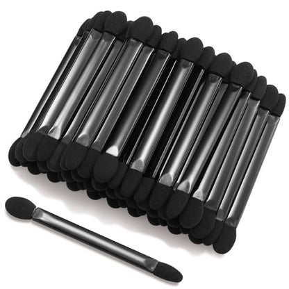 JOCEMY 50 PCS Professional Disposable Dual Side Sponge Eyeshadow Brush - Double Head Makeup Applicator (Black, Flat Handle)