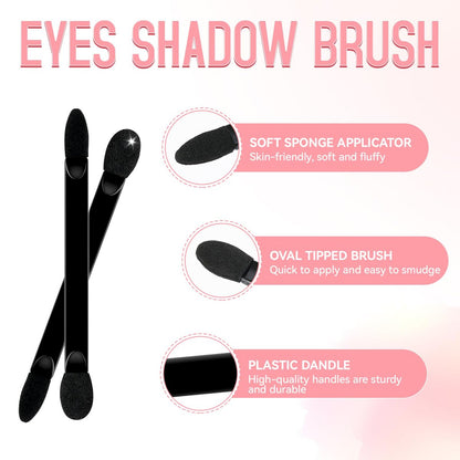JOCEMY 50 PCS Professional Disposable Dual Side Sponge Eyeshadow Brush - Double Head Makeup Applicator (Black, Flat Handle)