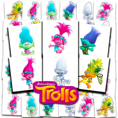 DreamWorks Trolls Temporary Tattoos for Kids – 72 Count Party Favors Bundle, 2x2 Inch Perforated Individual Tattoos