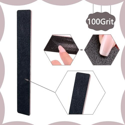LNAUJS 10 Pack 100/180 Grit Nail Files, Black Professional Reusable Emery Boards for Acrylic Nails, Rectangle Nail Buffering Files