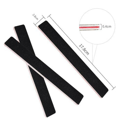 LNAUJS 10 Pack 100/180 Grit Nail Files, Black Professional Reusable Emery Boards for Acrylic Nails, Rectangle Nail Buffering Files