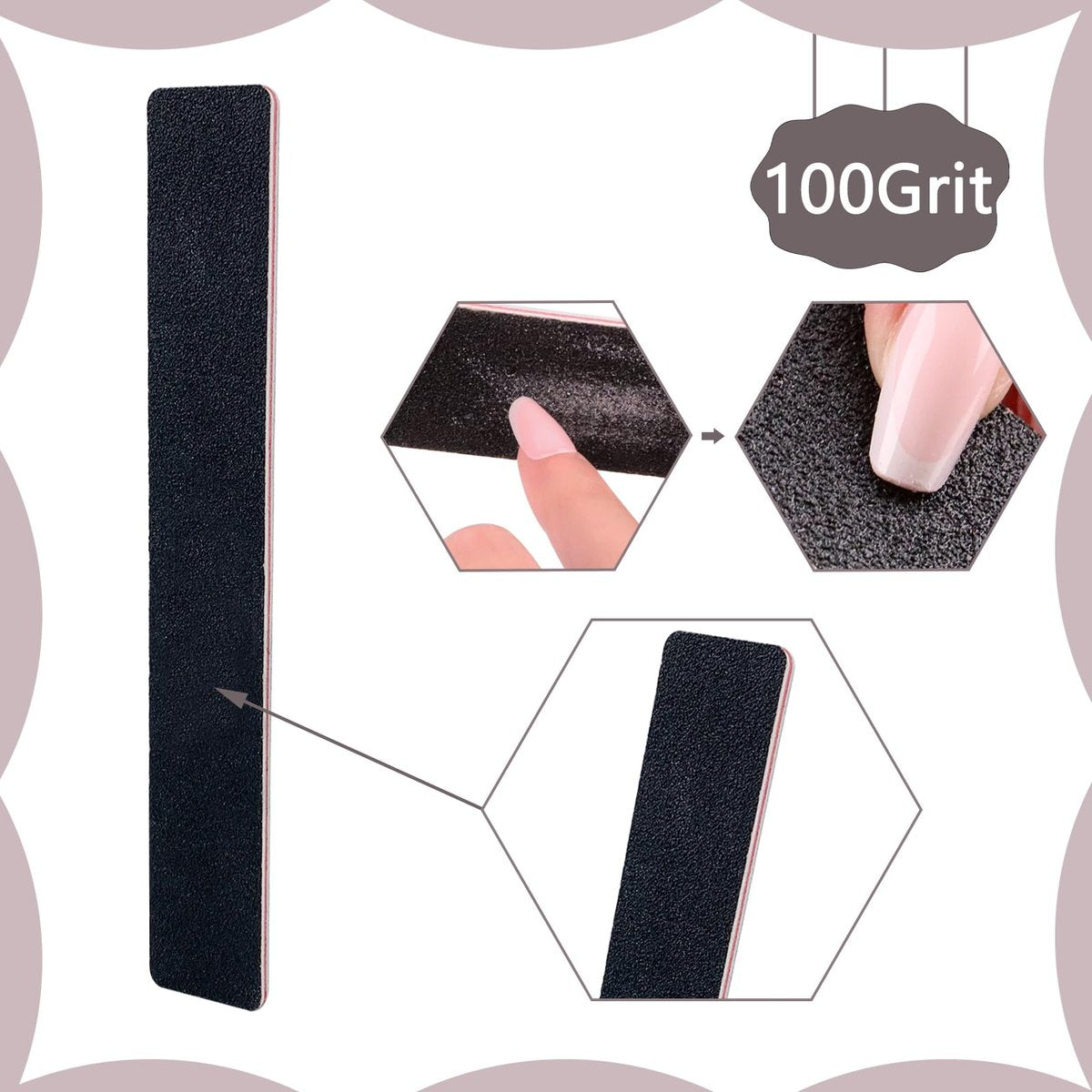 LNAUJS 10 Pack 100/180 Grit Nail Files, Black Professional Reusable Emery Boards for Acrylic Nails, Rectangle Nail Buffering Files - görsel 3