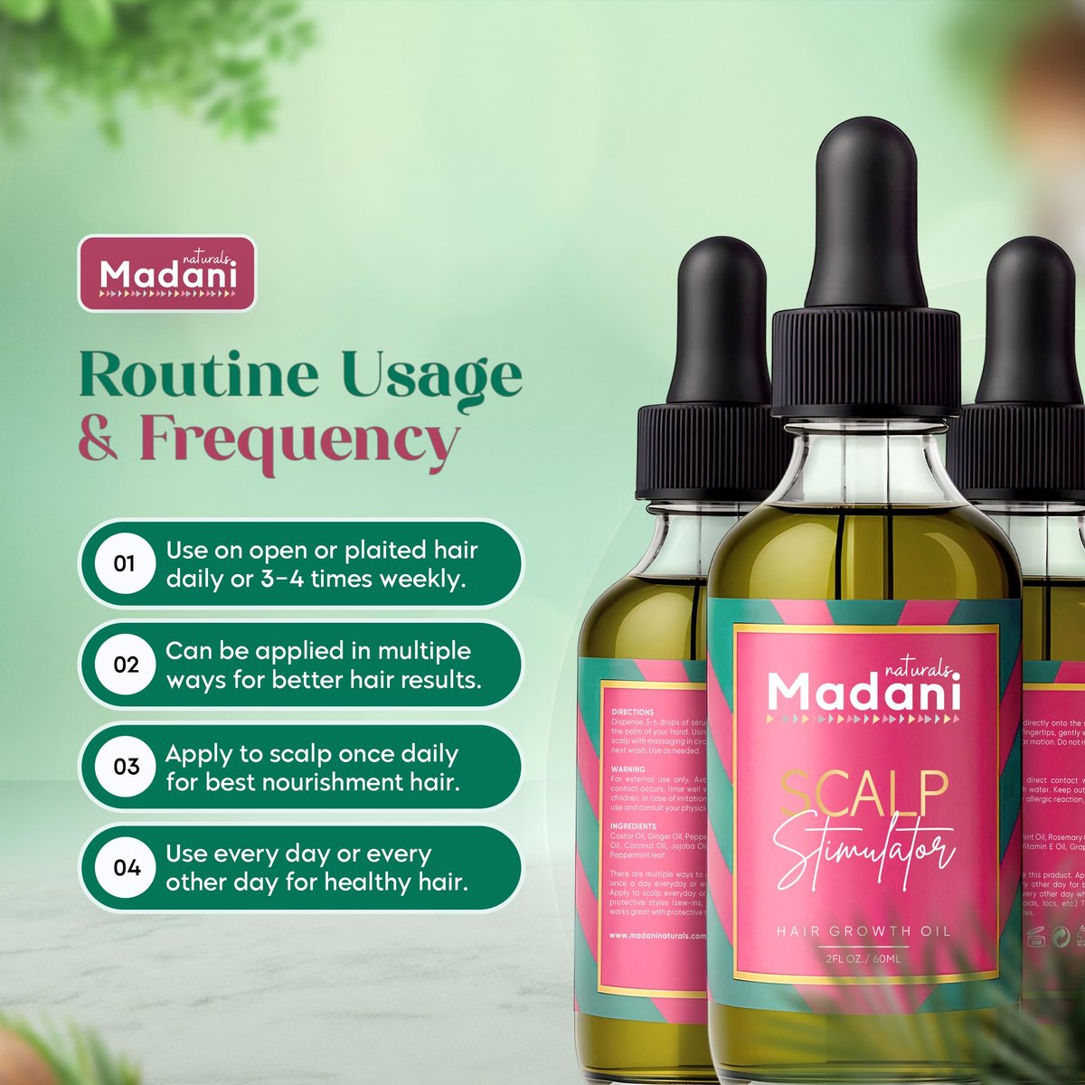 Madani Naturals Scalp Stimulator Hair Growth Oil with Rosemary Oil & Mint - Hair Loss Treatment for Split Ends and Dry Scalp, Strengthen Hair, 2 Fl Oz Avelisse