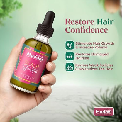 Madani Naturals Scalp Stimulator Hair Growth Oil with Rosemary Oil & Mint - Hair Loss Treatment for Split Ends and Dry Scalp, Strengthen Hair, 2 Fl Oz Avelisse