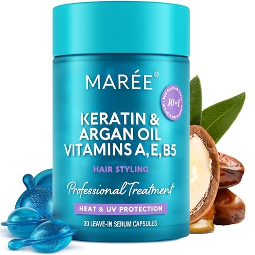 MAREE Hair Serum for Frizzy Dry Hair – Styling Capsules with Keratin, Argan Oil, Vitamins A E B5 – UV & Heat Protectant Frizz Control Serum for Women – Aceite Para el Cabello Treatment Avelisse