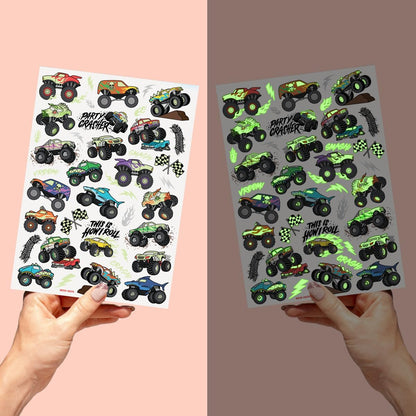 xo, Fetti Glow In The Dark Monster Truck Temporary Tattoos - 50 Foil Styles for Kids Birthday Party Favors & Arts and Crafts