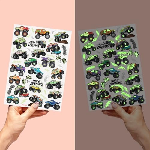 xo, Fetti Glow In The Dark Monster Truck Temporary Tattoos - 50 Foil Styles for Kids Birthday Party Favors & Arts and Crafts - görsel 10