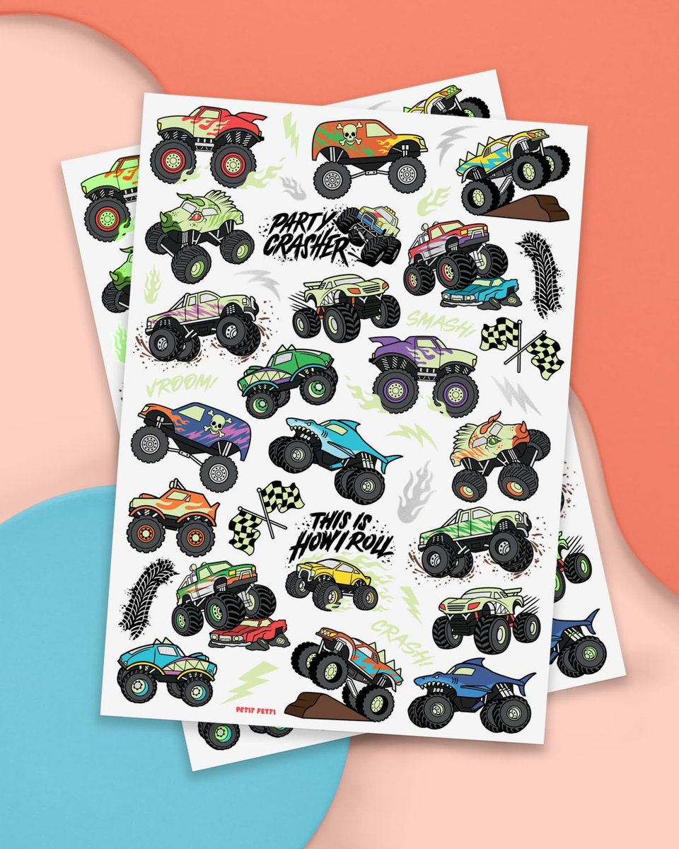 xo, Fetti Glow In The Dark Monster Truck Temporary Tattoos - 50 Foil Styles for Kids Birthday Party Favors & Arts and Crafts - görsel 3