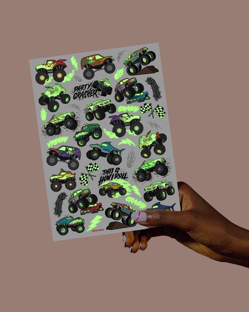 xo, Fetti Glow In The Dark Monster Truck Temporary Tattoos - 50 Foil Styles for Kids Birthday Party Favors & Arts and Crafts - görsel 11