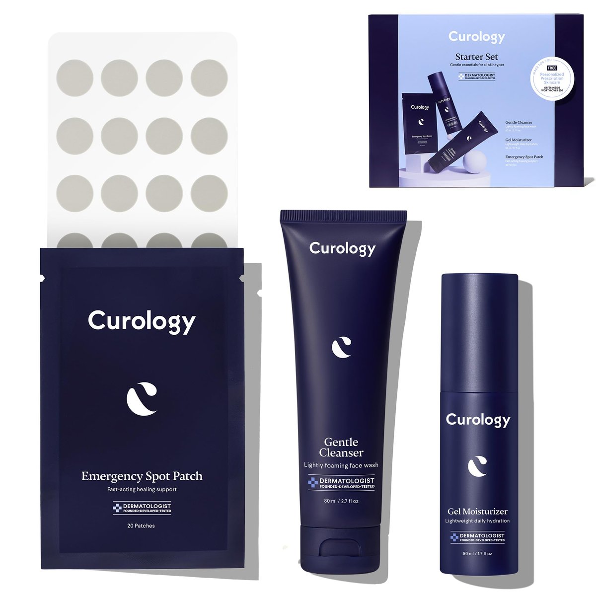Curology Skin Care Starter Gift Set – Gentle Essentials Kit with Emergency Spot Patches, 60-Day Supply for All Skin Types Avelisse