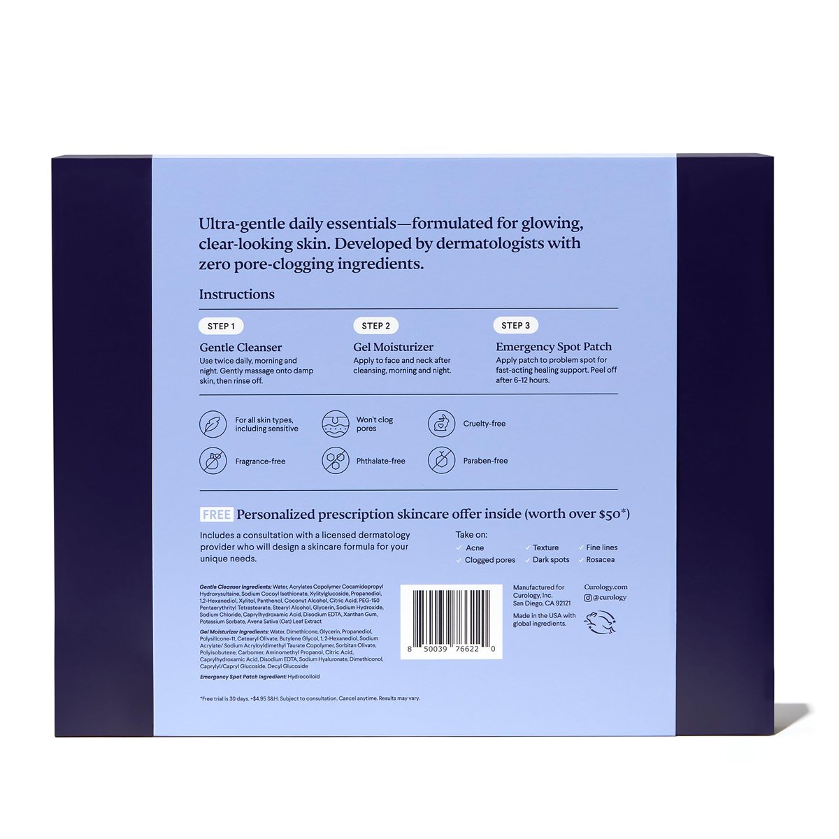 Curology Skin Care Starter Gift Set – Gentle Essentials Kit with Emergency Spot Patches, 60-Day Supply for All Skin Types Avelisse