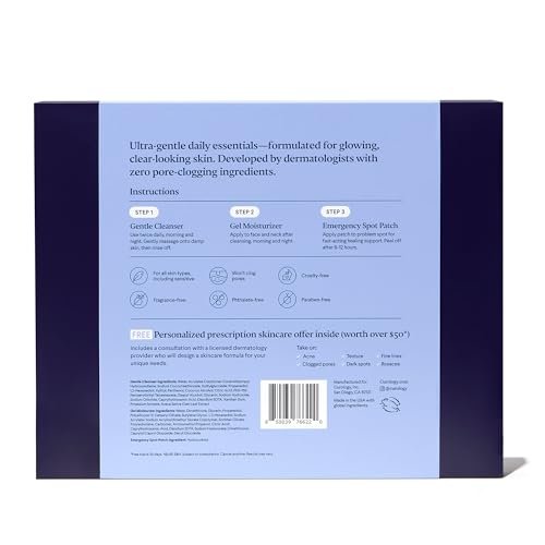 Curology Skin Care Starter Gift Set – Gentle Essentials Kit with Emergency Spot Patches, 60-Day Supply for All Skin Types Avelisse