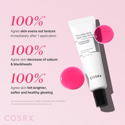 COSRX AHA BHA PHA LHA 35% Peel – Chemical Exfoliating Peeling Gel for Dull, Rough, Oily Skin, 1.01 fl. oz / 30 ml Avelisse