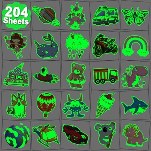CHARLENT 204 PCS Individually Wrapped Luminous Temporary Tattoos for Kids - Glow in The Dark Fun Tattoos for Boys Girls Birthday Party Favors Goodie Bag Fillers - görsel 2