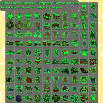 CHARLENT 408 PCS Individually Wrapped Luminous Temporary Tattoos for Kids - Glow in The Dark Mixed Tattoos for Kids Birthday Party Favors Goodie Bag Fillers