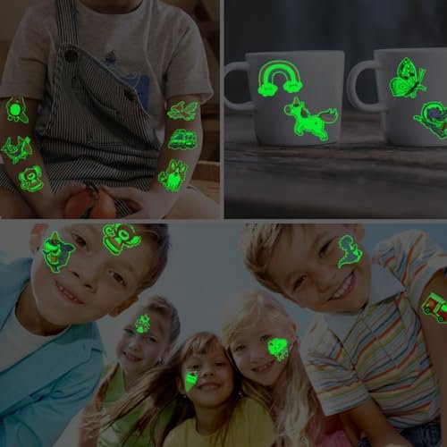 CHARLENT 408 PCS Individually Wrapped Luminous Temporary Tattoos for Kids - Glow in The Dark Mixed Tattoos for Kids Birthday Party Favors Goodie Bag Fillers - görsel 10