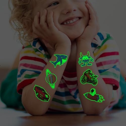 CHARLENT 408 PCS Individually Wrapped Luminous Temporary Tattoos for Kids - Glow in The Dark Mixed Tattoos for Kids Birthday Party Favors Goodie Bag Fillers - görsel 12